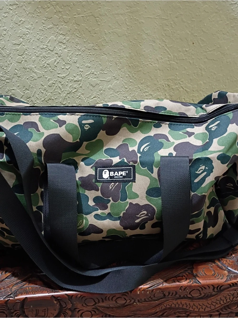 BAPE Green Camo Duffel Bag - Unisex Travel & Gym Bag